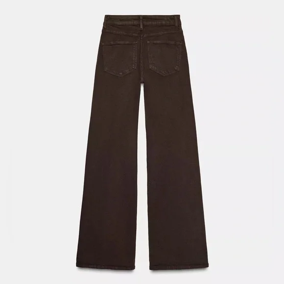 ZARA High-Waist Wide-Leg Jeans - Chocolate Brown - Picture 6 of 7